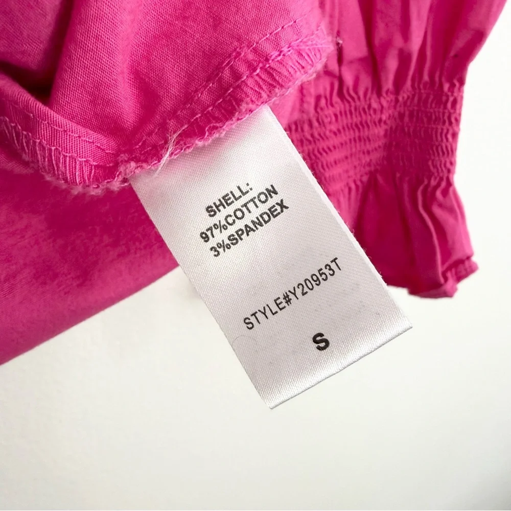 Tuckernuck Hot Pink V-Neck Puff Sleeve Blouse